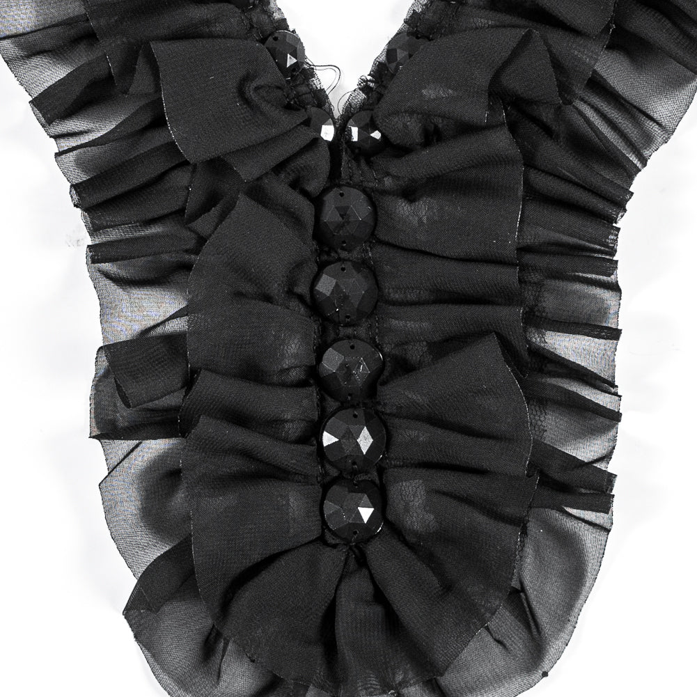 Black Chiffon Beaded Neckline Applique - 14" x 6" Detail
