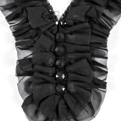 Black Chiffon Beaded Neckline Applique - 14" x 6" Detail