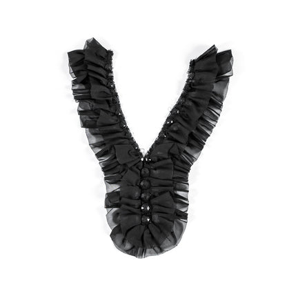 Black Chiffon Beaded Neckline Applique - 14" x 6"