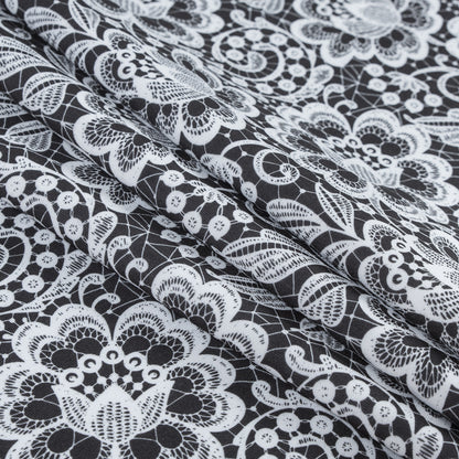 White and Black Floral Lace Printed Stretch Neoprene/Scuba Knit Folded