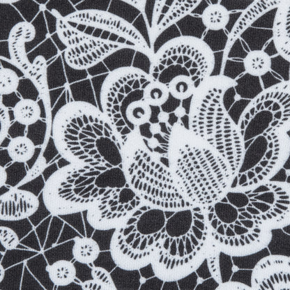 White and Black Floral Lace Printed Stretch Neoprene/Scuba Knit Detail