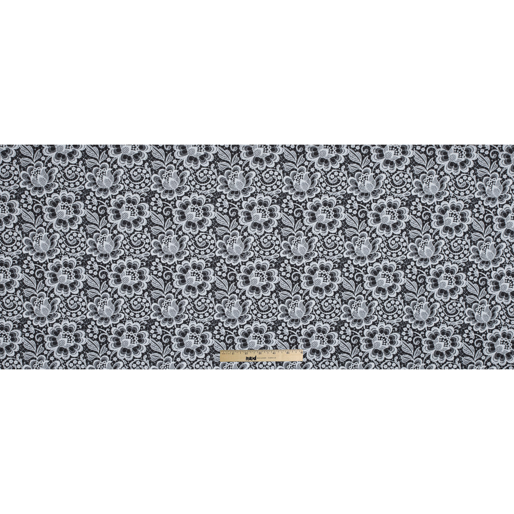 White and Black Floral Lace Printed Stretch Neoprene/Scuba Knit Full