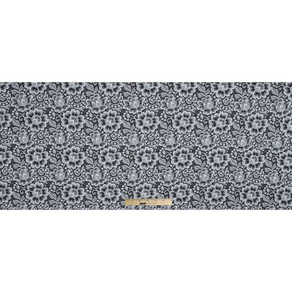 White and Black Floral Lace Printed Stretch Neoprene/Scuba Knit Full