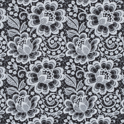 White and Black Floral Lace Printed Stretch Neoprene/Scuba Knit