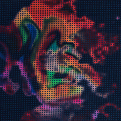 Navy and Multicolor Abstract Watercolor and Checkered Viscose Print