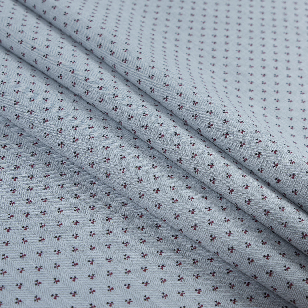 Dawn Blue Floral Printed Cotton Dobby Jacquard Detail