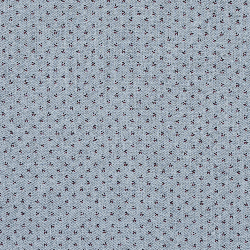 Dawn Blue Floral Printed Cotton Dobby Jacquard