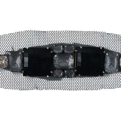Black & Silver Mesh Covered Big Jewel Applique - 1" x 5" Detail