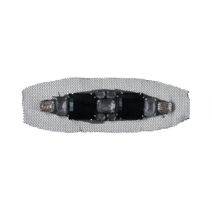 Black & Silver Mesh Covered Big Jewel Applique - 1" x 5"