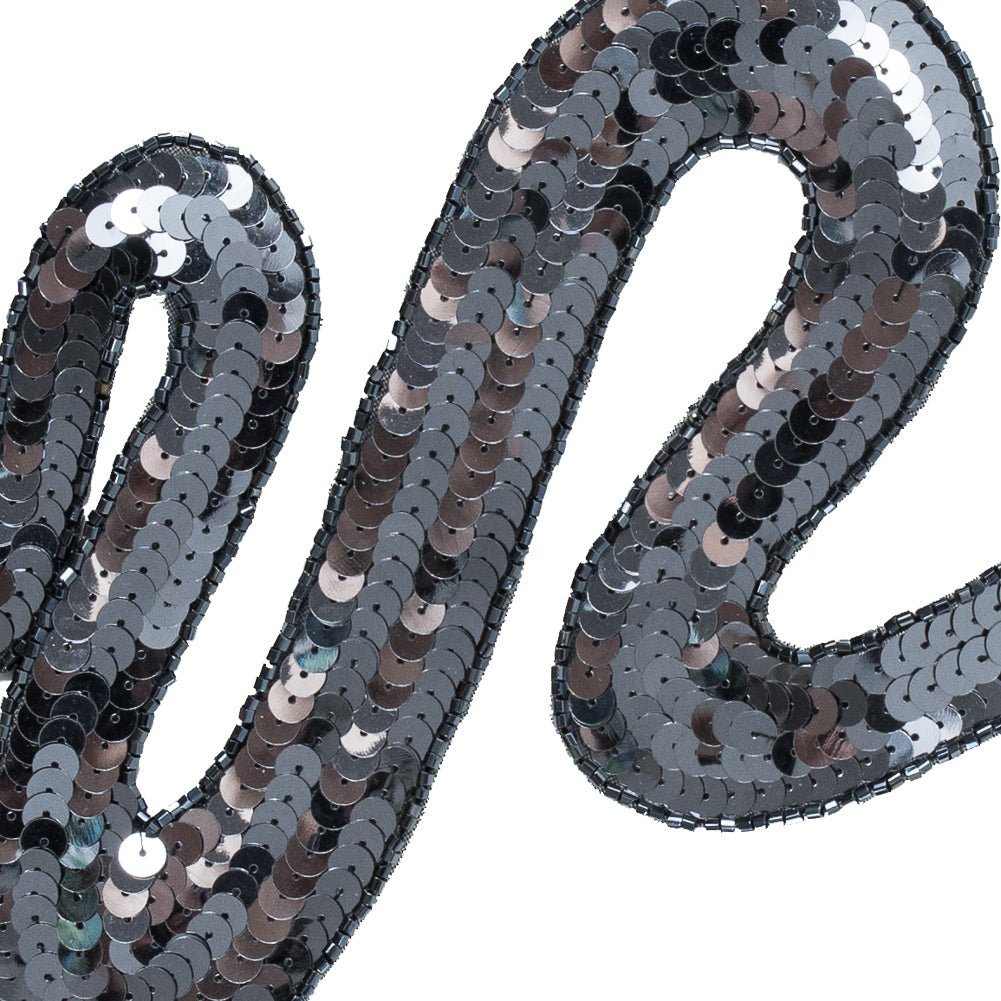 China Blue Sequined and Beaded Snake Applique with Rhinestone Eyes - Detail