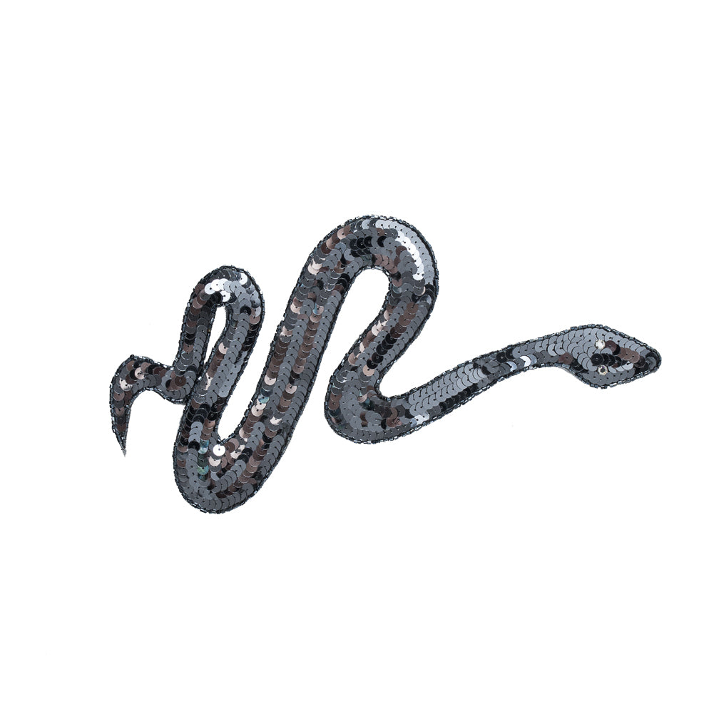China Blue Sequined and Beaded Snake Applique with Rhinestone Eyes