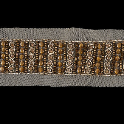 Gold Mesh Beaded & Rhinestone Applique - 18" Detail