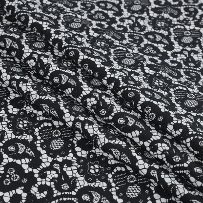 Black and White Floral and Paisley Lace Printed Cotton Shirting Folded