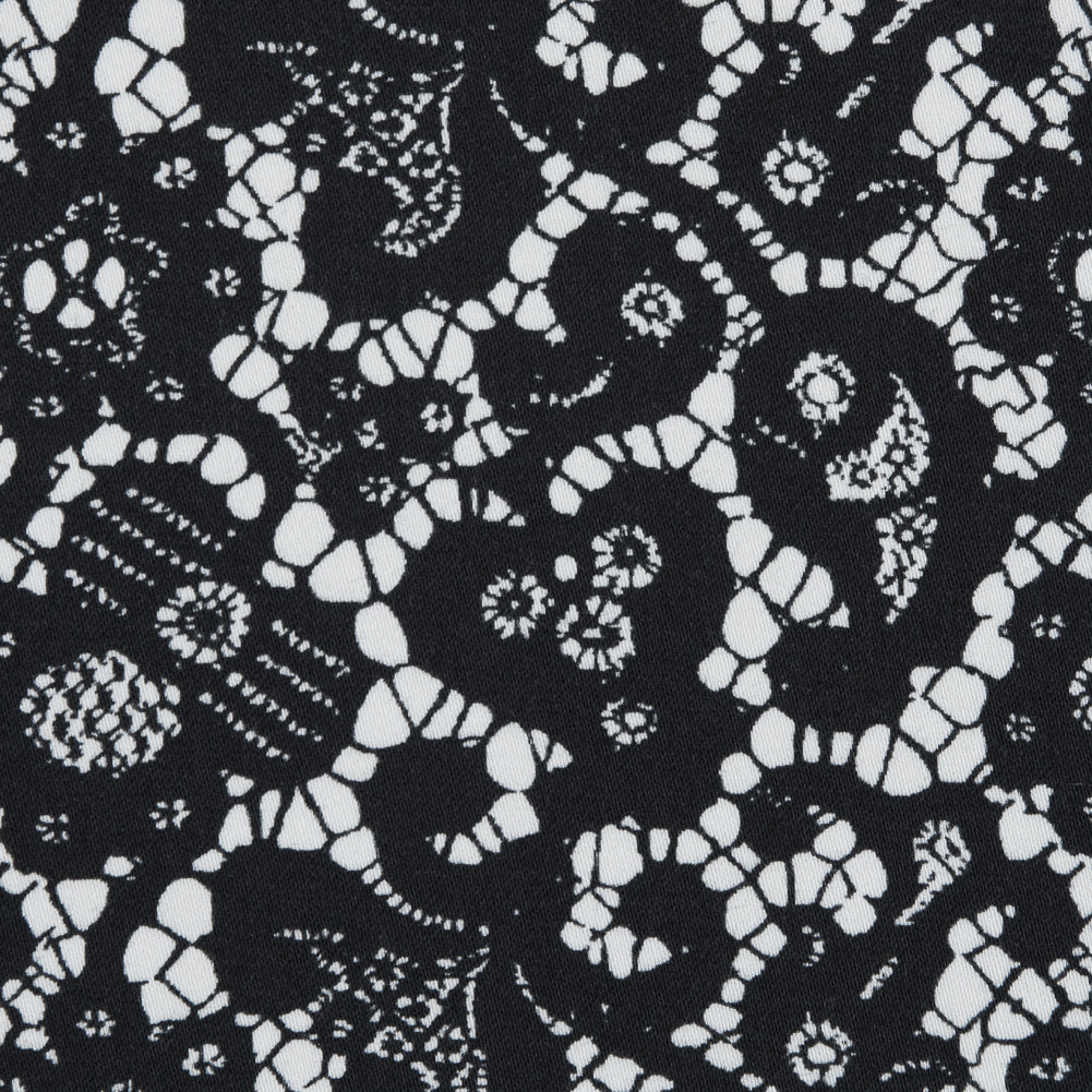 Black and White Floral and Paisley Lace Printed Cotton Shirting Detail
