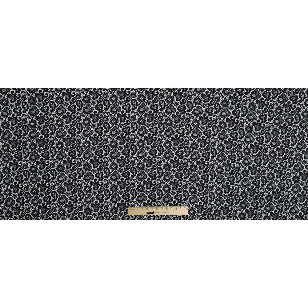 Black and White Floral and Paisley Lace Printed Cotton Shirting Full