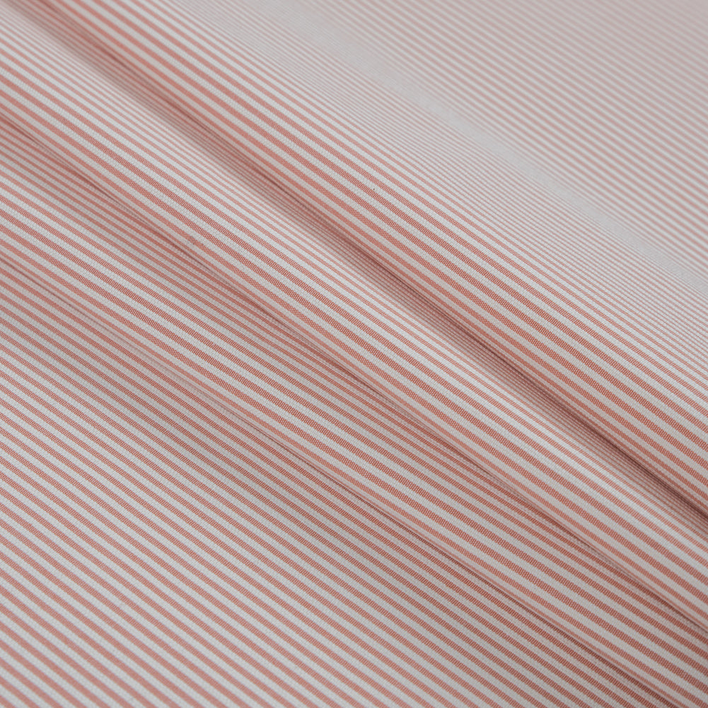 Salmon and White Candy Striped Stretch Cotton Woven Folded