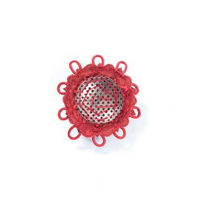 Red Round Beaded Applique - 2" Detail