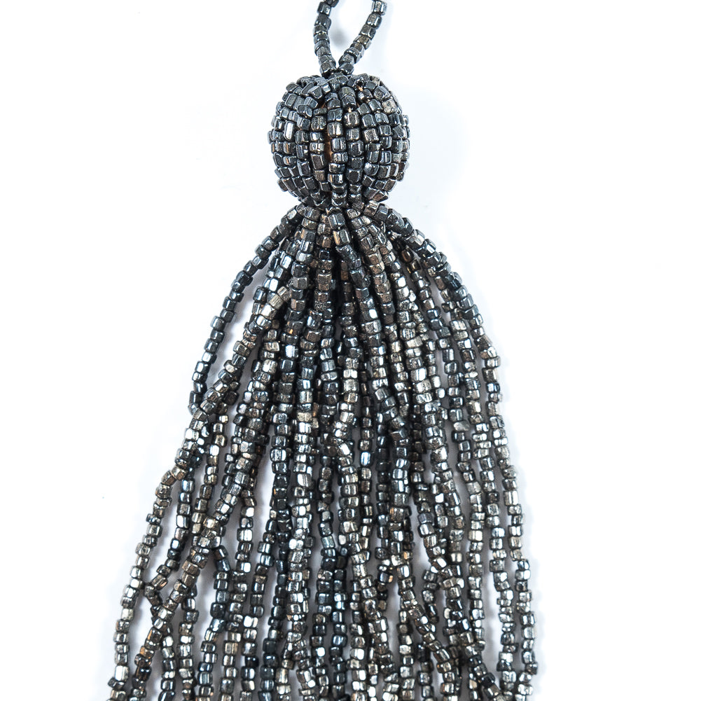 Large Gunmetal Beaded Tassel - 6 - Detail