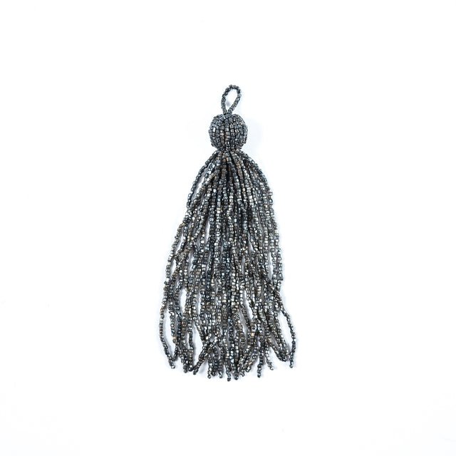 Large Gunmetal Beaded Tassel - 6
