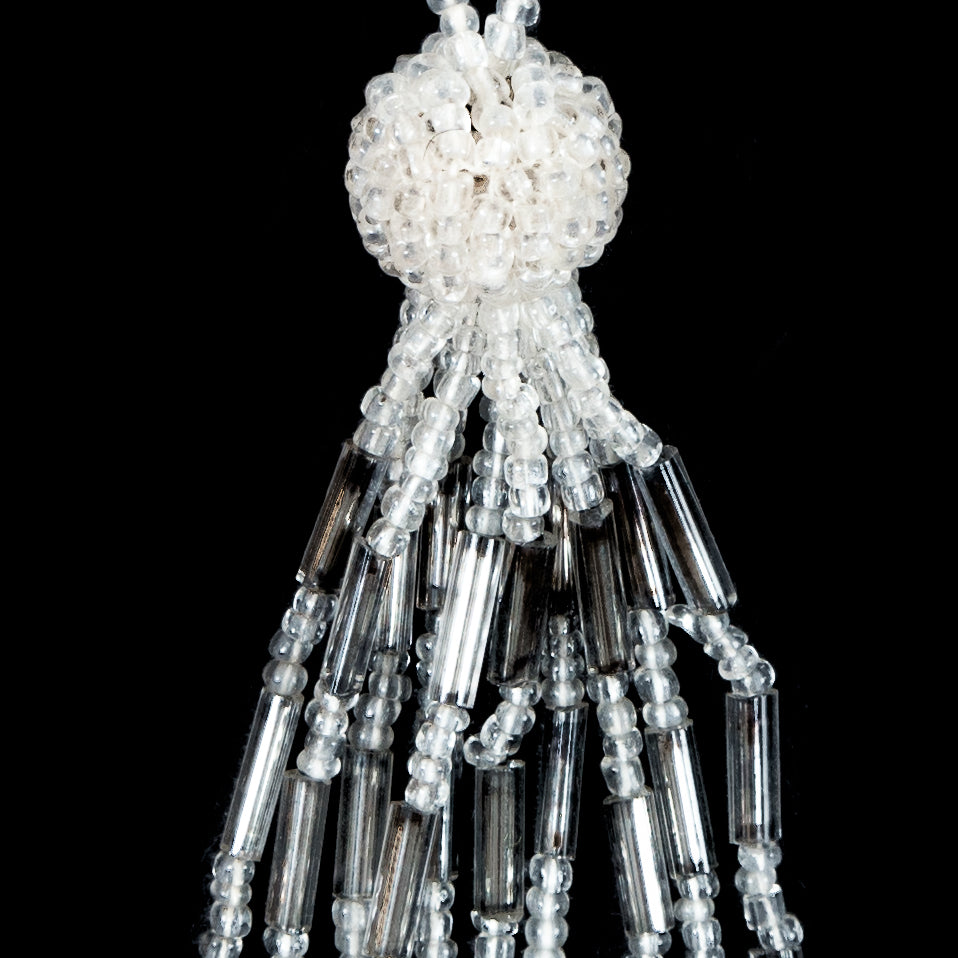 Small Ivory and Silver Beaded Tassel - 3" Detail