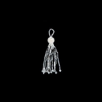Small Ivory and Silver Beaded Tassel - 3"