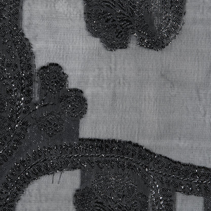 Famous NYC Designer Metallic Black Paisley Embroidered Chiffon Detail