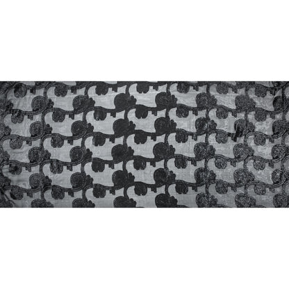 Famous NYC Designer Metallic Black Paisley Embroidered Chiffon Full