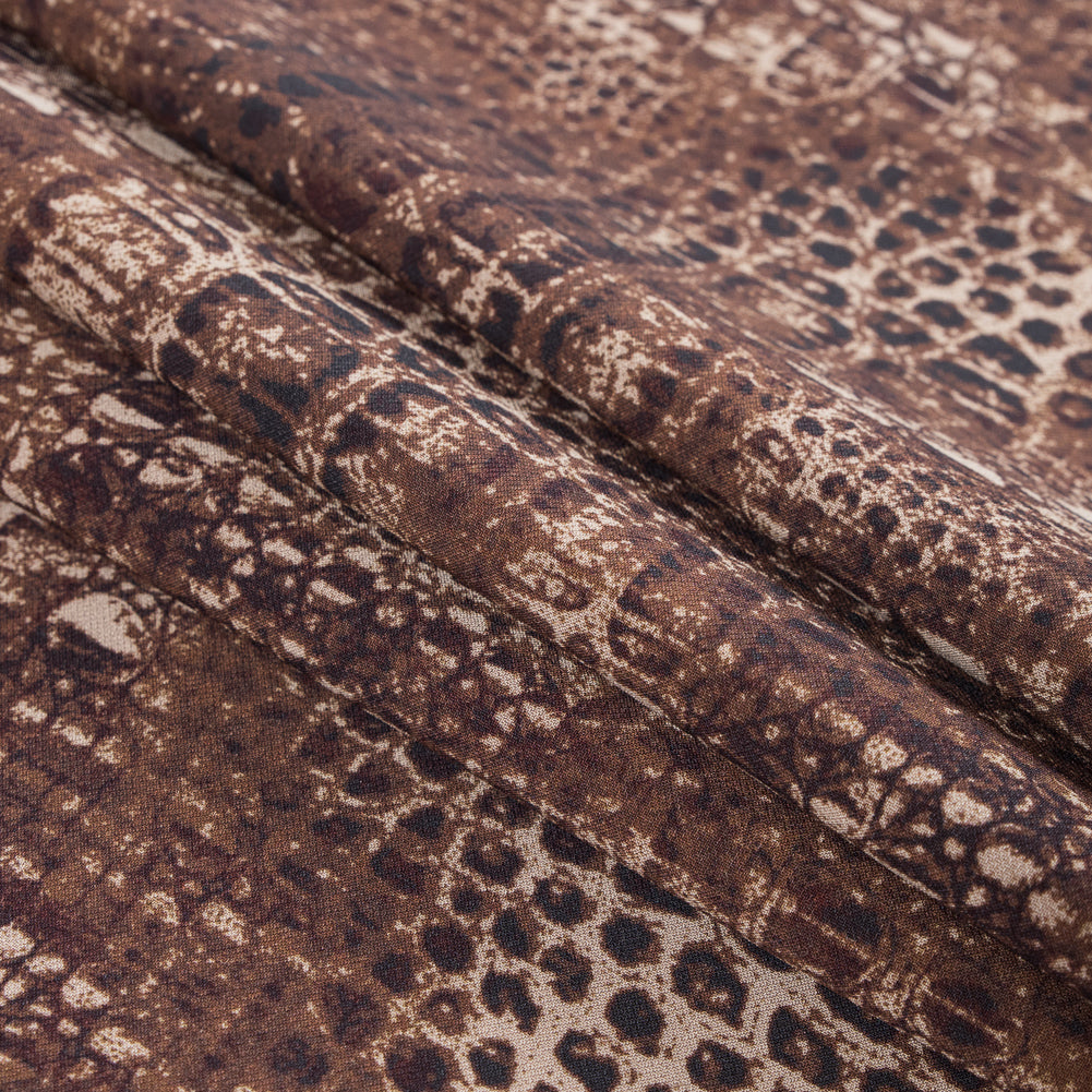 Toffee and Cornstalk Python Printed Double Faced Stretch Polyester Crepe Folded