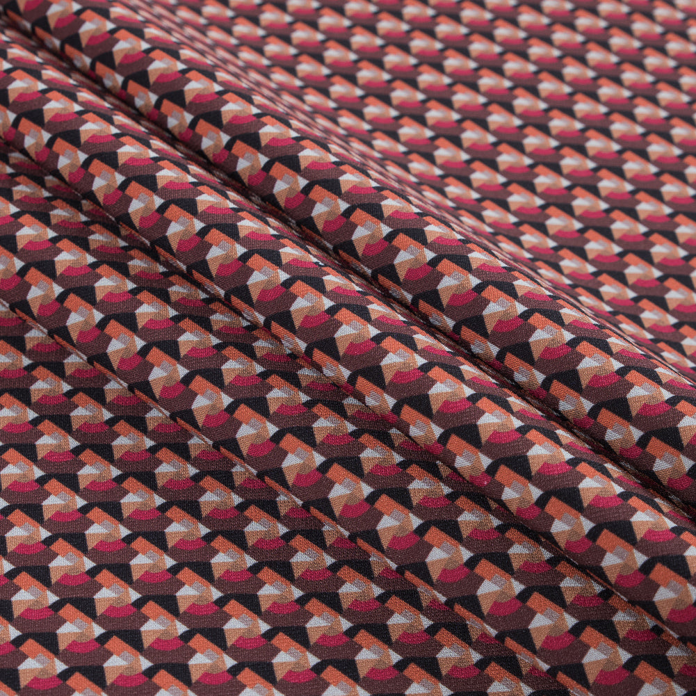 Scarlet and Mustang Geometric Double Faced Stretch Polyester Crepe - Folded
