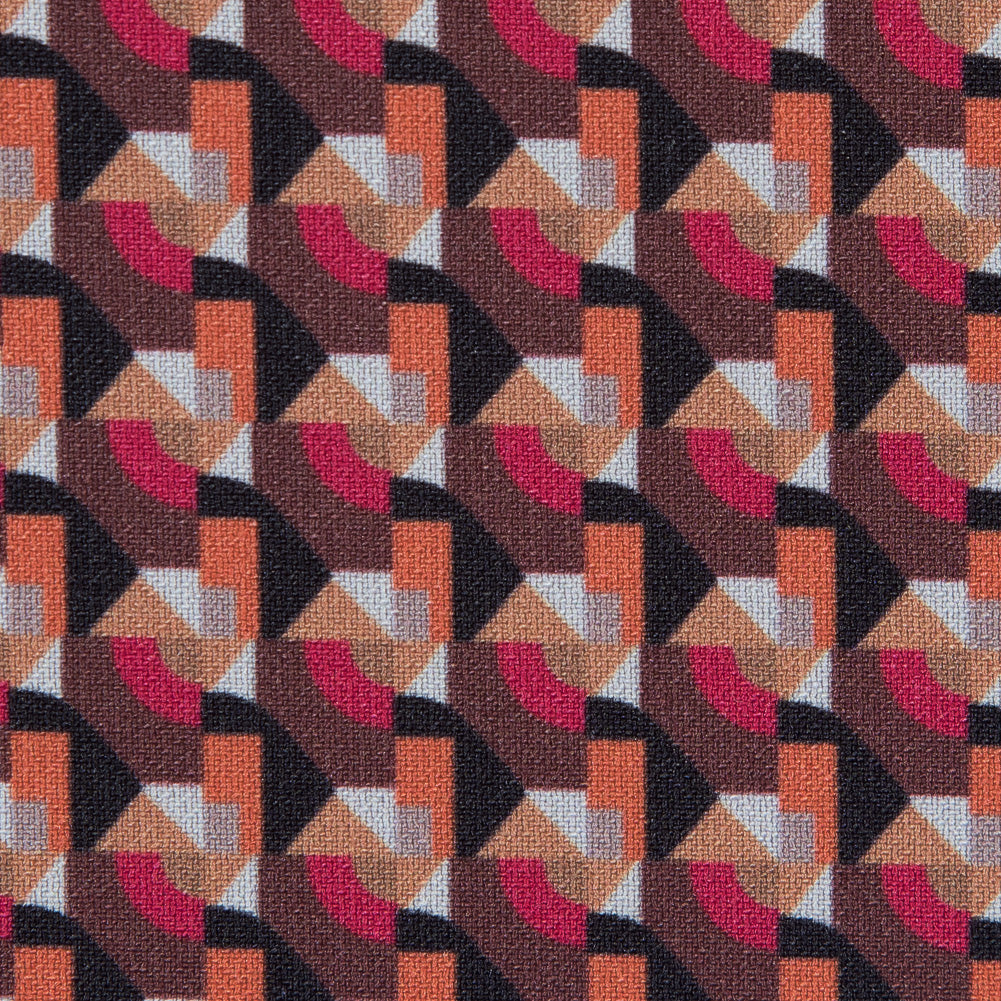 Scarlet and Mustang Geometric Double Faced Stretch Polyester Crepe - Detail