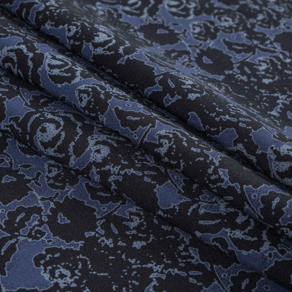 Black and Astral Aura Abstract Roses and Solid Beige Double Faced Stretch Polyester Crepe - Folded