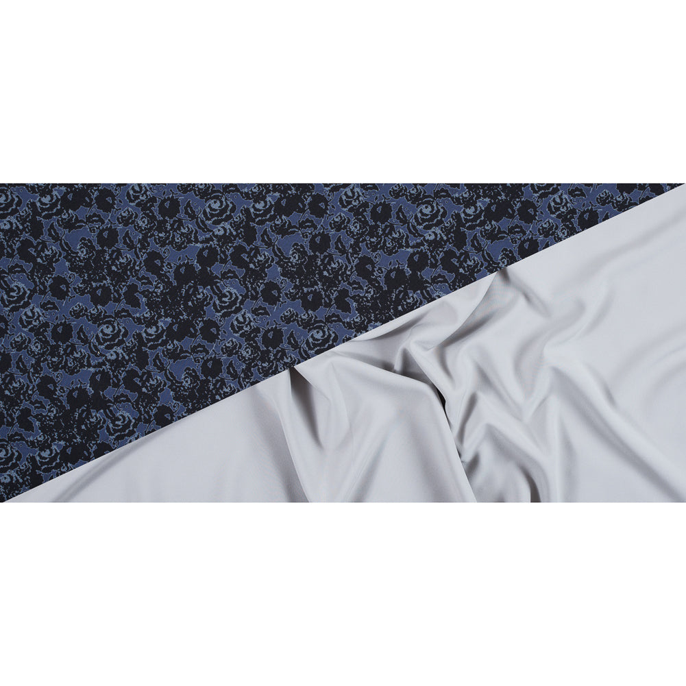 Black and Astral Aura Abstract Roses and Solid Beige Double Faced Stretch Polyester Crepe - Full