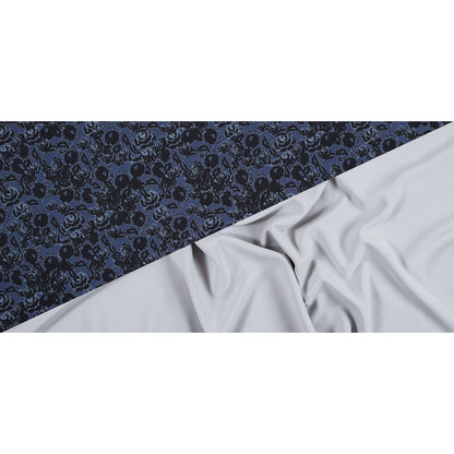 Black and Astral Aura Abstract Roses and Solid Beige Double Faced Stretch Polyester Crepe - Full