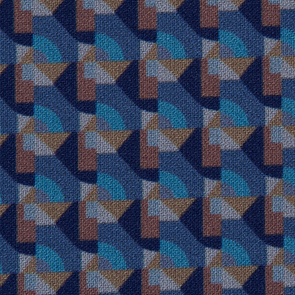 Twilight Purple and Niagara Geometric Double Faced Stretch Polyester Crepe Detail