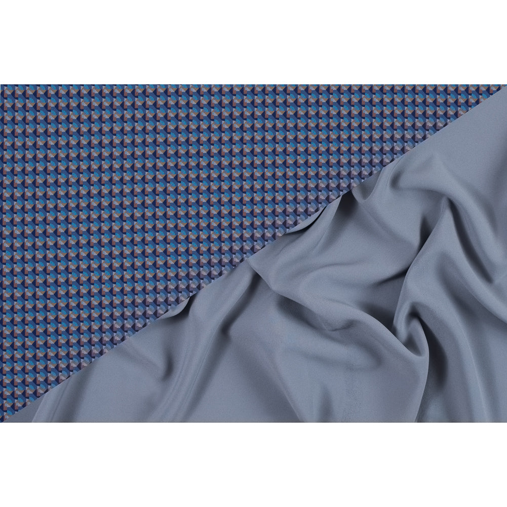 Twilight Purple and Niagara Geometric Double Faced Stretch Polyester Crepe Full