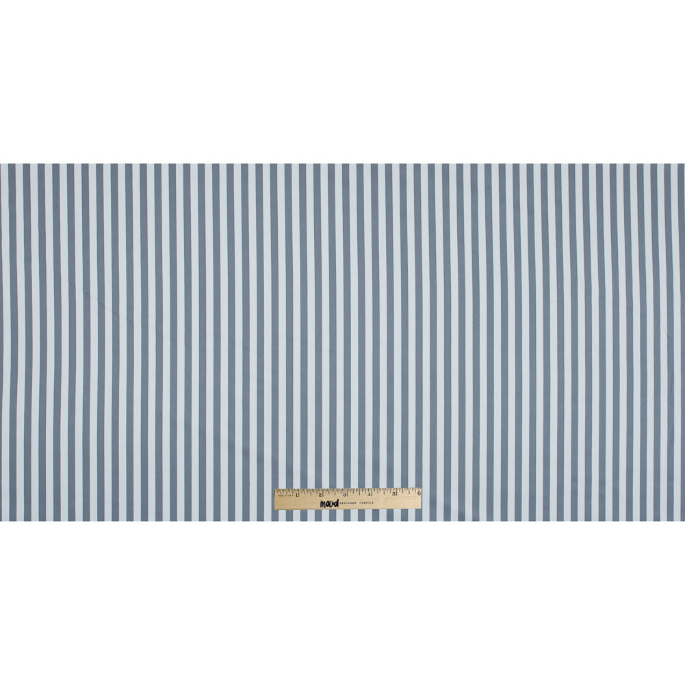 Wild Dove and White Bengal Striped Polyester Twill with Give - Folded