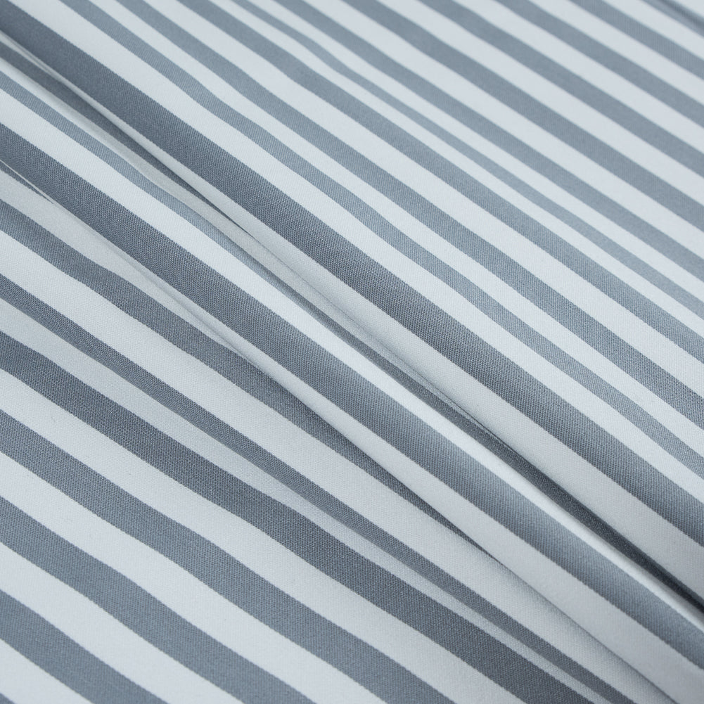 Wild Dove and White Bengal Striped Polyester Twill with Give - Detail