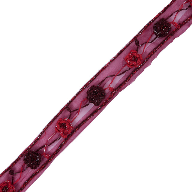 Red Embroidered Organza Trim - 1.25