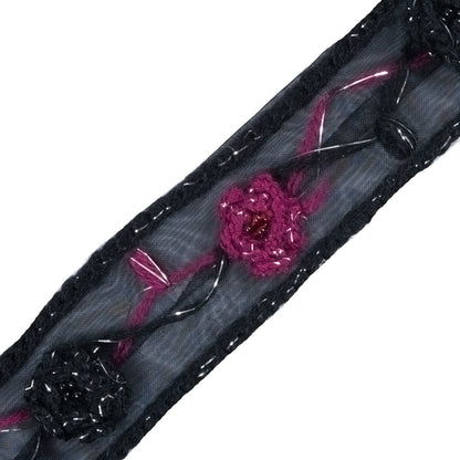 Black Embroidered Organza Trim - 1.25" Detail