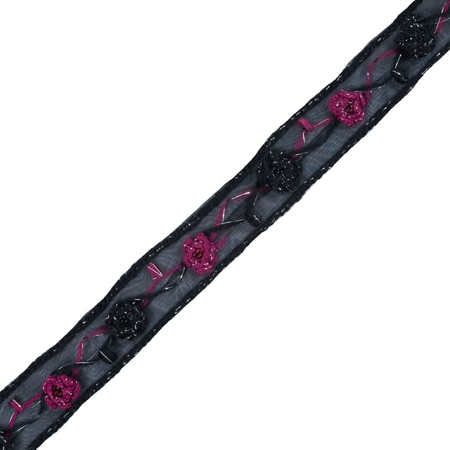Black Embroidered Organza Trim - 1.25"