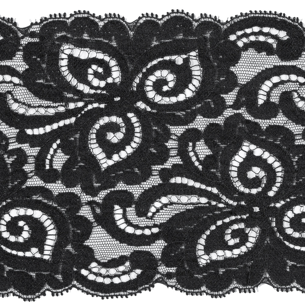 Black Floral Lace Trim - 5" Detail