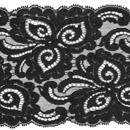 Black Floral Lace Trim - 5" Detail