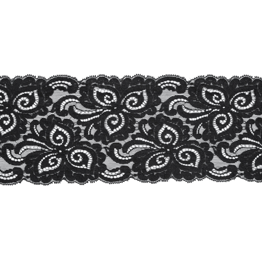Black Floral Lace Trim - 5"