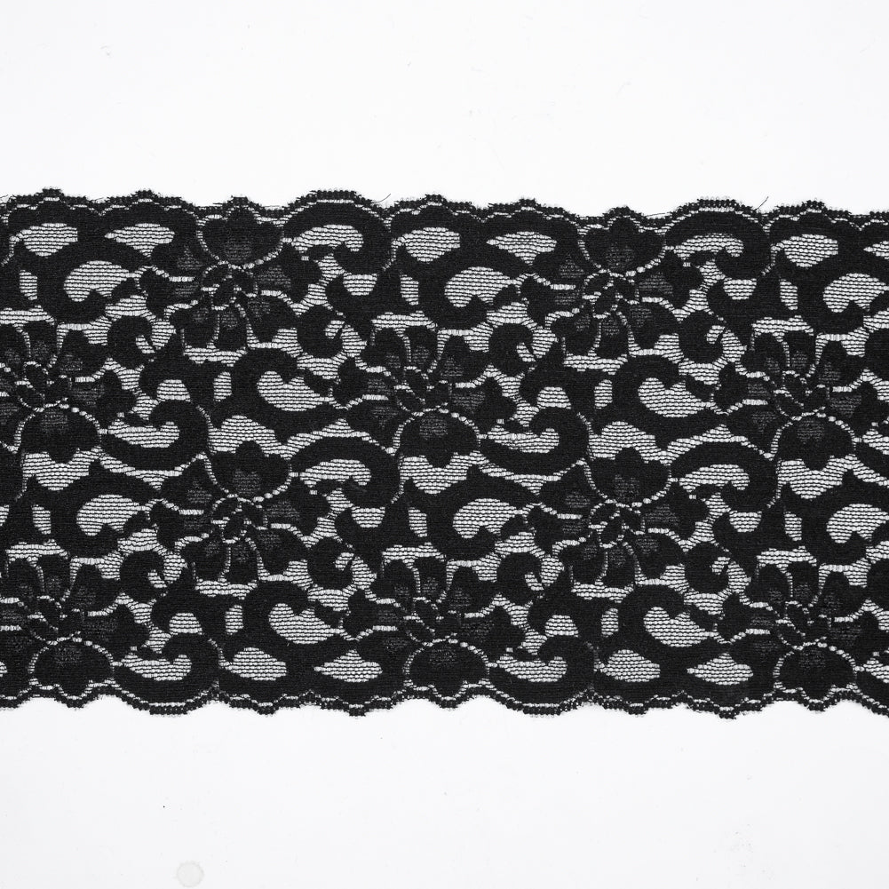 Black Stretch Floral Lace - 6.5"