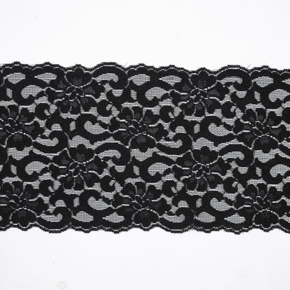 Black Stretch Floral Lace - 6.5"
