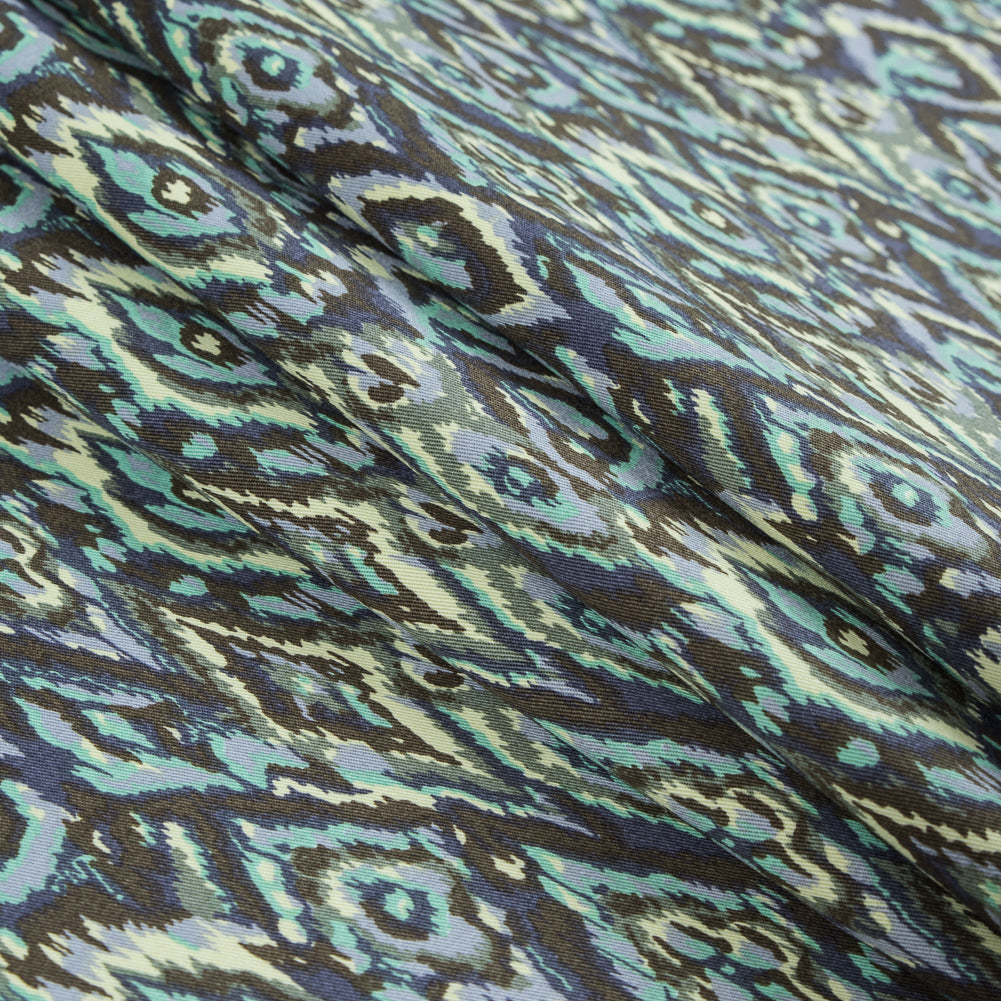 Green Ash and Tender Yellow Ikat Printed Stretch Cotton Twill Detail