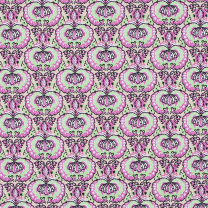 Phlox Pink and Green Flash Palmette Printed Stretch Cotton Twill