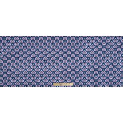 True Blue and Phlox Pink Palmette Printed Stretch Cotton Twill Folded