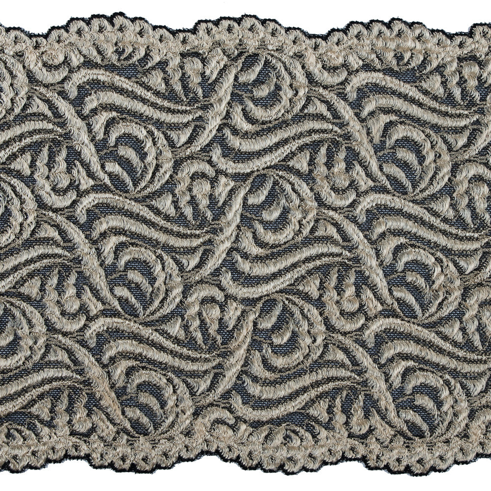 Alabaster Gleam and Black Stretch Lace Trim - 6.5" Detail