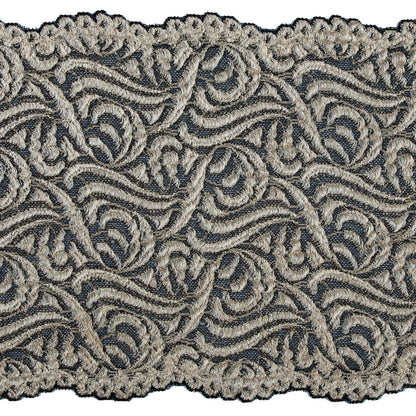 Alabaster Gleam and Black Stretch Lace Trim - 6.5" Detail